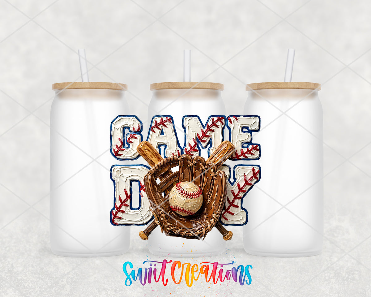 Game Day frosted glass tumbler group view with lids and straws