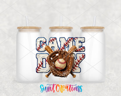 Game Day frosted glass tumbler group view with lids and straws