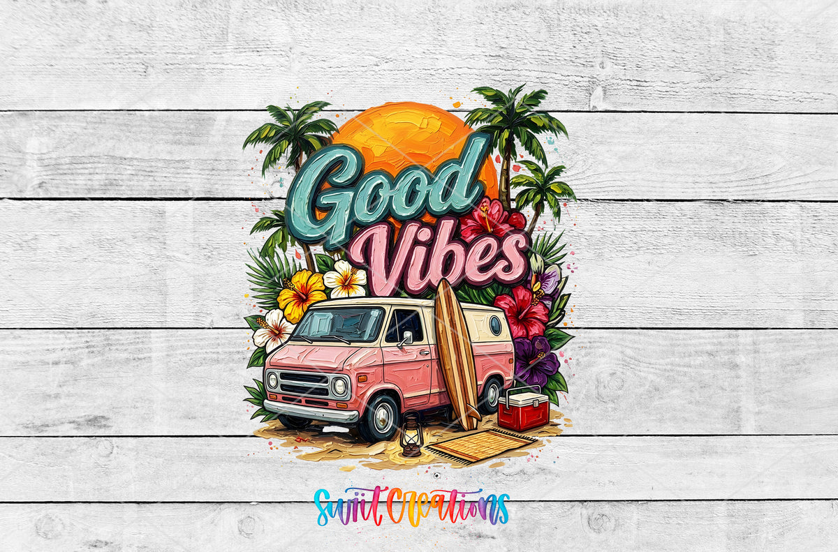 Good Vibes artwork detail for the finished 16 oz tumbler