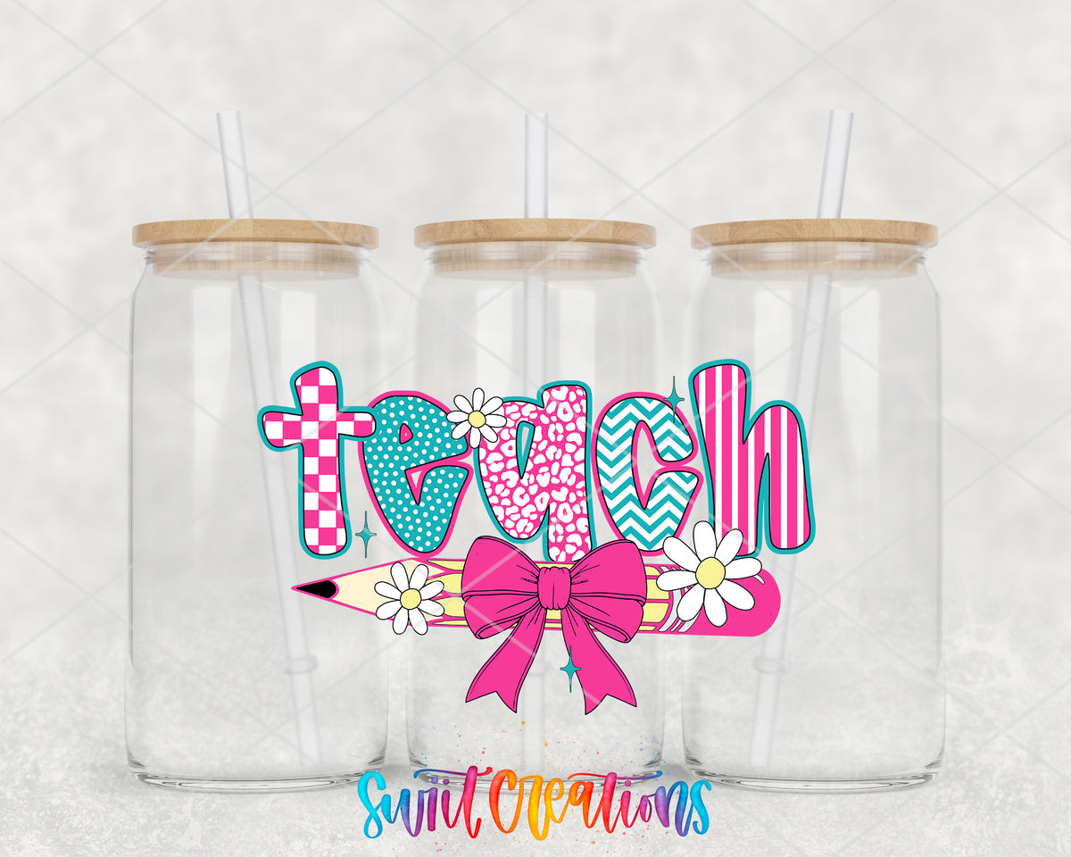 Teach clear glass tumbler group mockup with bamboo lids and straws
