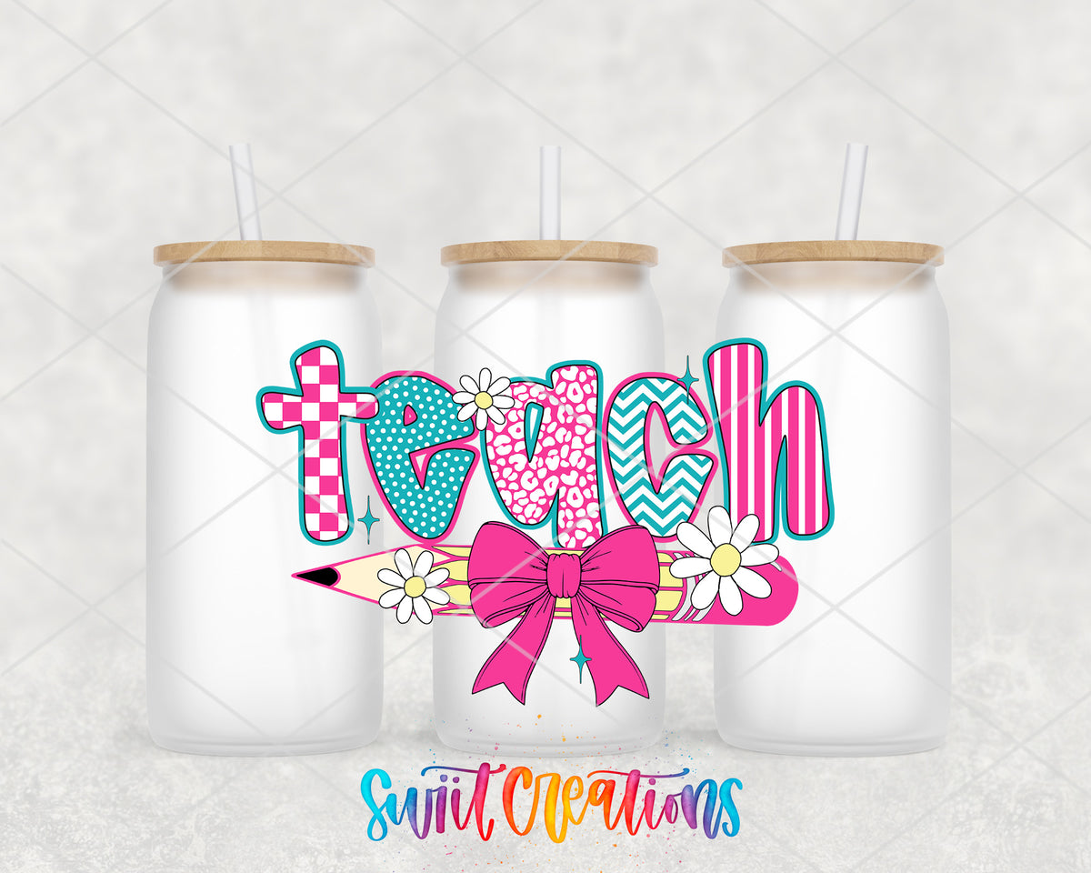 Teach frosted glass tumbler group view with lids and straws