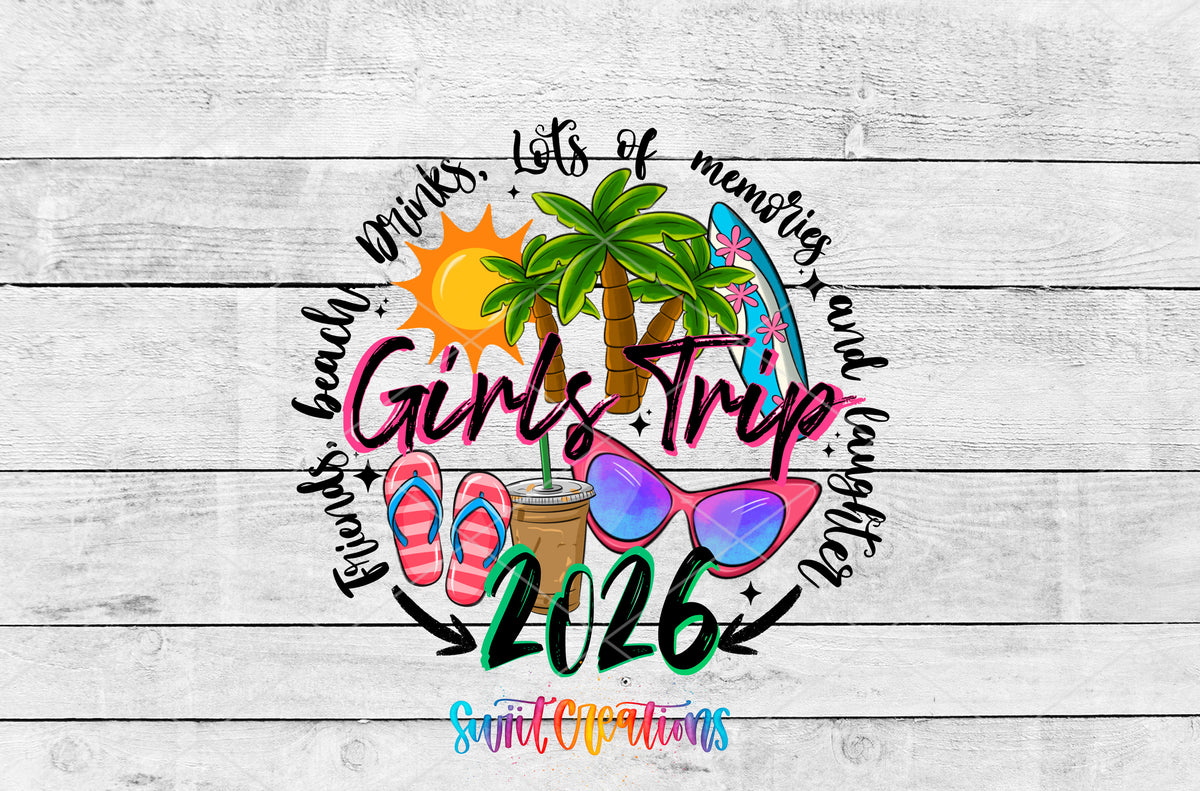 Girls Trip 2026 artwork detail for the finished 16 oz tumbler