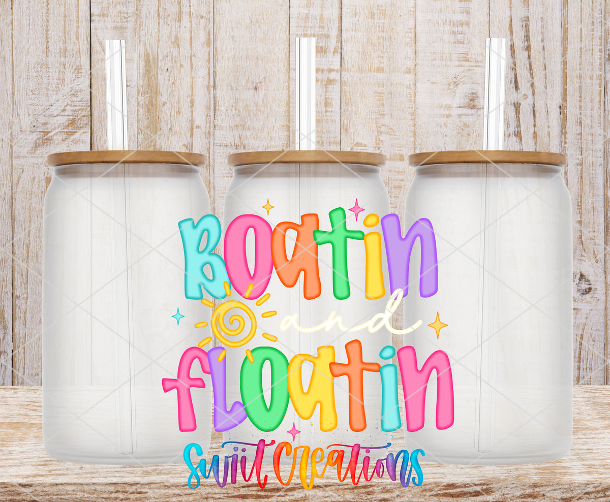 Boatin' and Floatin' frosted glass tumbler mockup with bamboo lids and straws