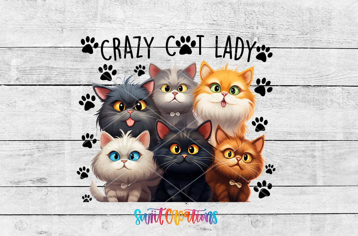 Crazy Cat Lady artwork detail for the finished 16 oz tumbler