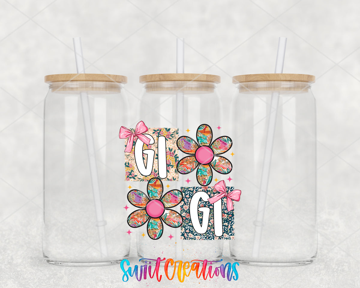 Gigi clear glass tumbler group mockup with bamboo lids and straws