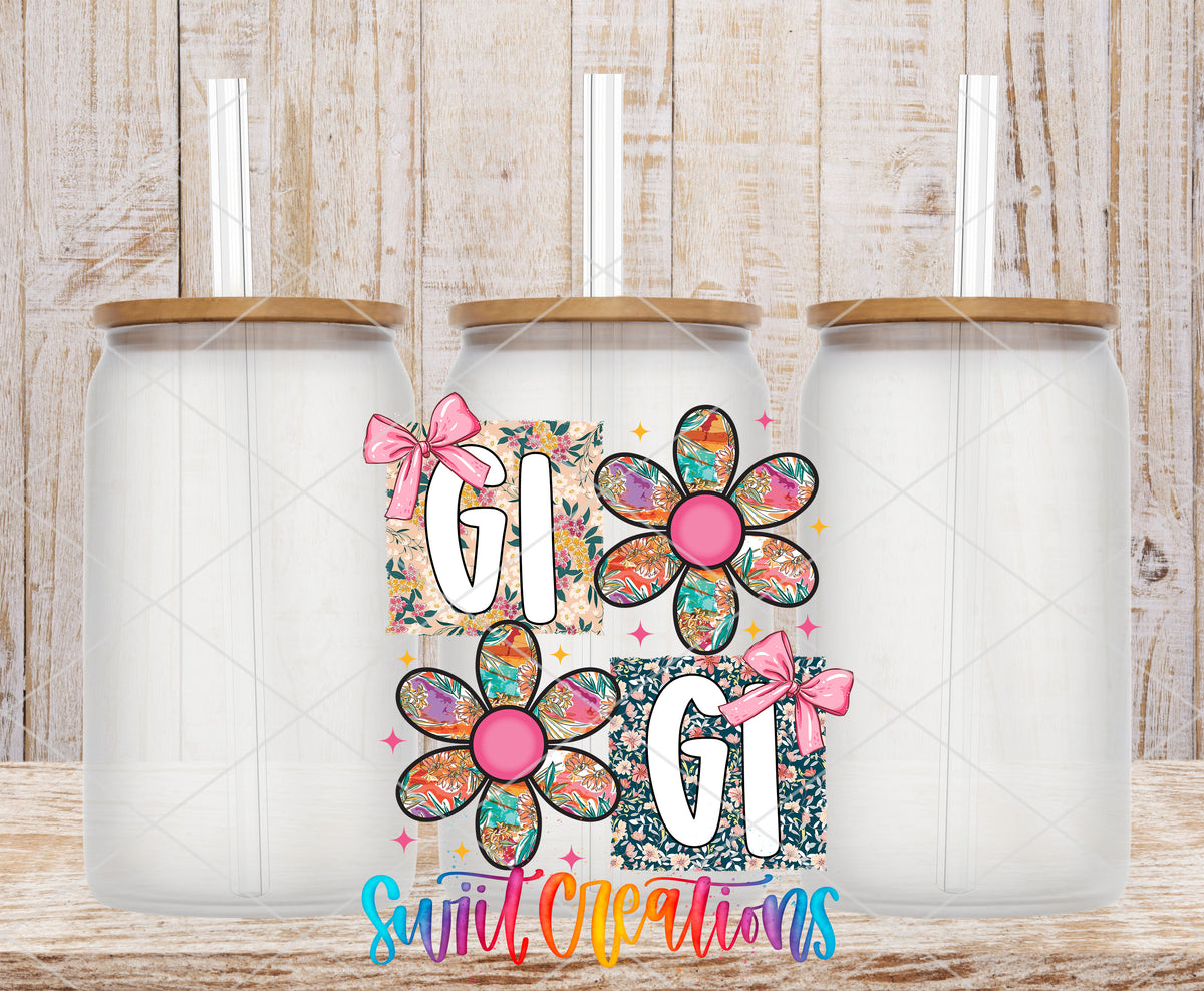 Gigi frosted glass tumbler mockup with bamboo lids and straws