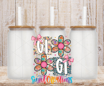 Gigi frosted glass tumbler mockup with bamboo lids and straws