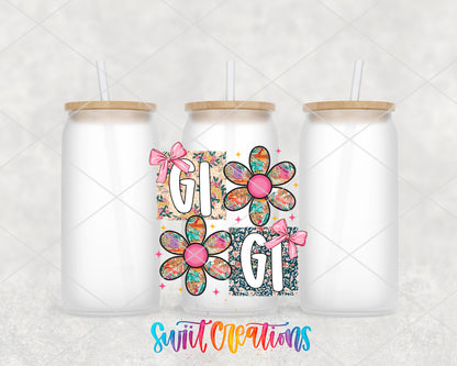 Gigi frosted glass tumbler group view with lids and straws