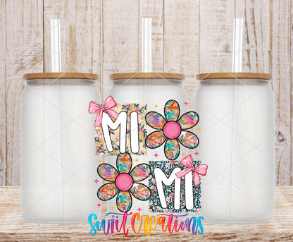 Mimi frosted glass tumbler mockup with bamboo lids and straws