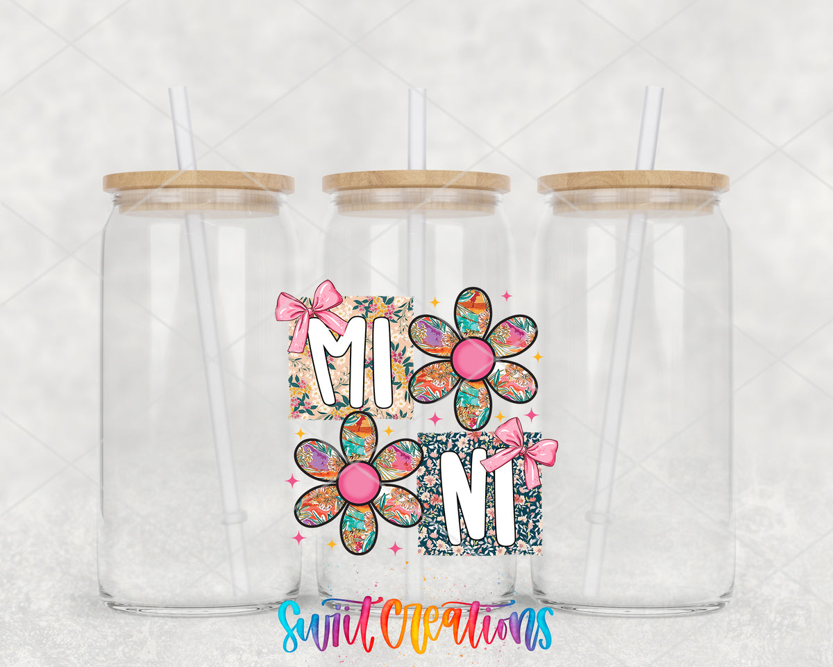 Mini clear glass tumbler group mockup with bamboo lids and straws