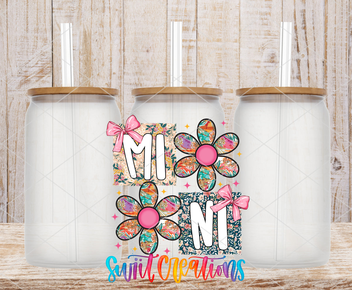 Mini frosted glass tumbler mockup with bamboo lids and straws