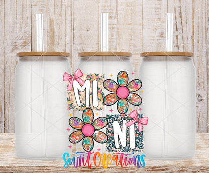 Mini frosted glass tumbler mockup with bamboo lids and straws