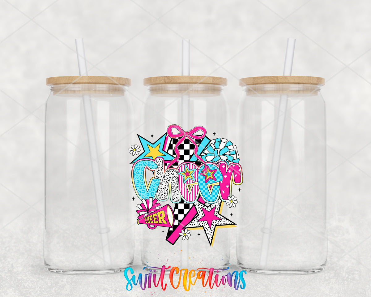 Cheer clear glass tumbler group mockup with bamboo lids and straws