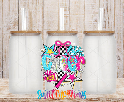 Cheer frosted glass tumbler mockup with bamboo lids and straws