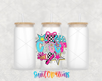 Cheer frosted glass tumbler group view with lids and straws
