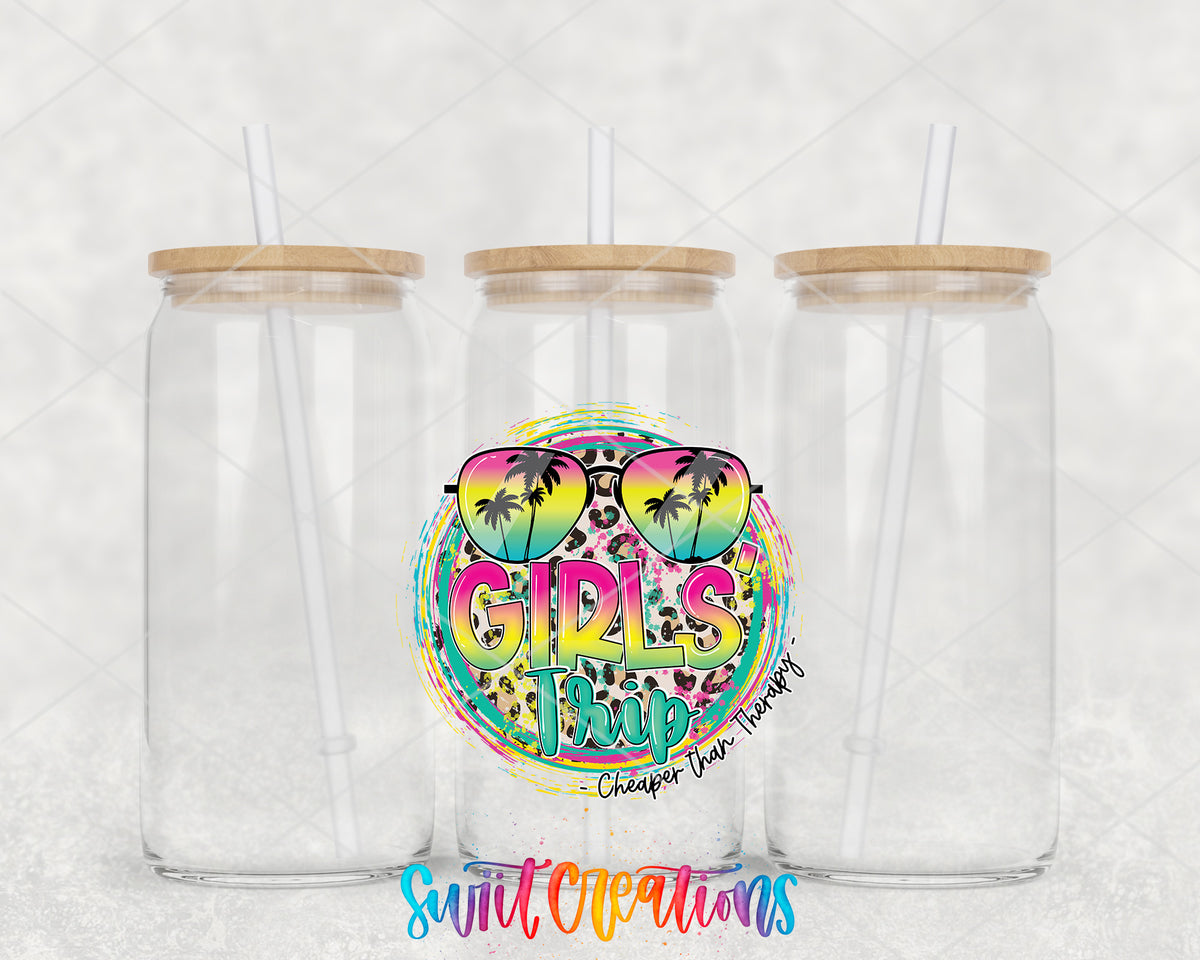 Girls Trip clear glass tumbler group mockup with bamboo lids and straws