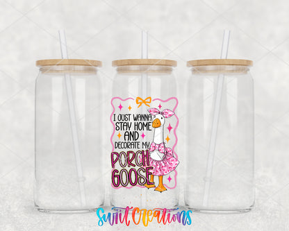 Porch Goose clear glass tumbler group mockup with bamboo lids and straws