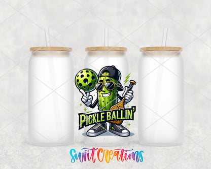 Pickle Ballin frosted glass tumbler group view with lids and straws