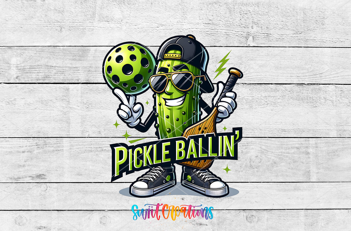 Pickle Ballin artwork detail for the finished 16 oz tumbler