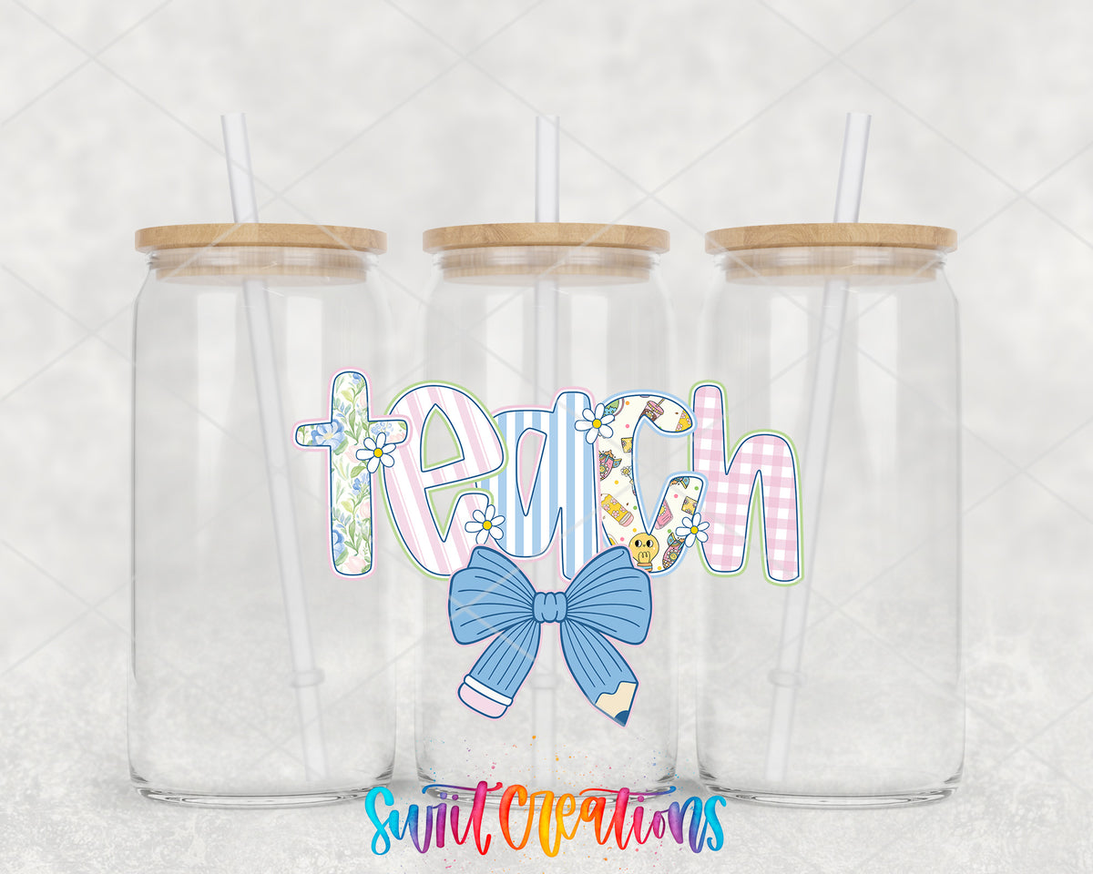 Teach clear glass tumbler group mockup with bamboo lids and straws