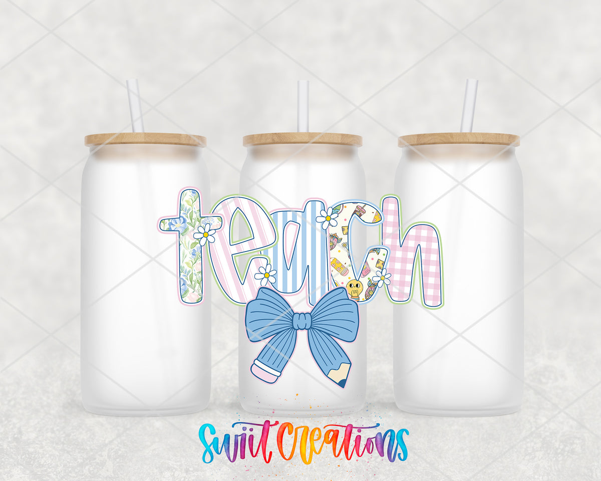 Teach frosted glass tumbler group view with lids and straws