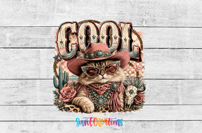 Western Glam Cool Cat artwork detail for the finished 16 oz tumbler