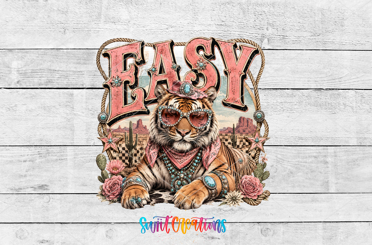 Western Glam Easy Tiger artwork detail for the finished 16 oz tumbler