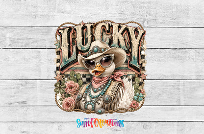 Western Glam Lucky Duck artwork detail for the finished 16 oz tumbler