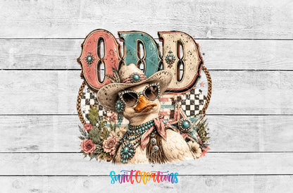 Western Glam Odd Duck artwork detail for the finished 16 oz tumbler