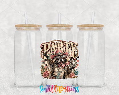 Western Glam Party Animal clear glass tumbler group mockup with bamboo lids and straws