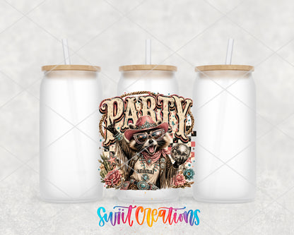 Western Glam Party Animal frosted glass tumbler group view with lids and straws