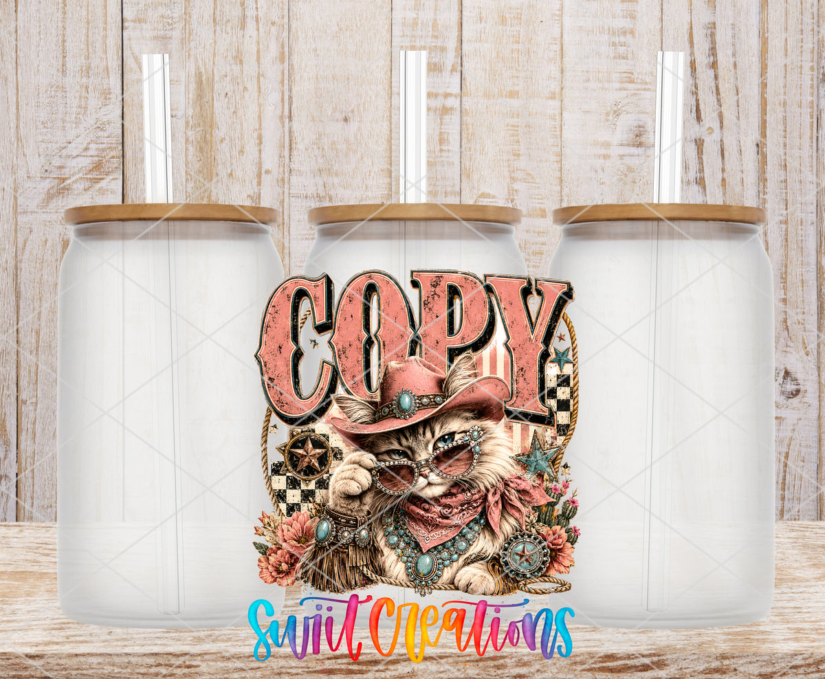 Western Glam Copy Cat frosted glass tumbler mockup with bamboo lids and straws