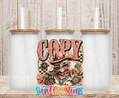 Western Glam Copy Cat frosted glass tumbler mockup with bamboo lids and straws