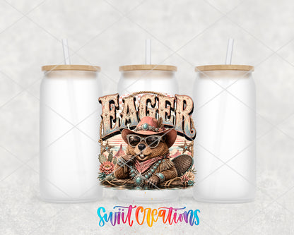 Western Glam Eager Beaver frosted glass tumbler group view with lids and straws