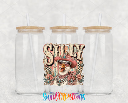 Western Glam Silly Goose clear glass tumbler group mockup with bamboo lids and straws