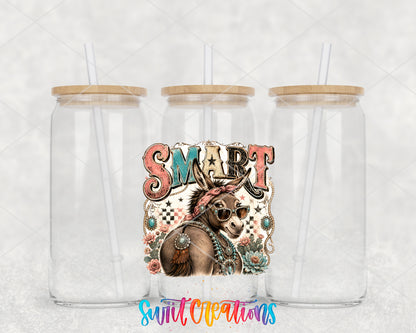 Western Glam Smart Ass clear glass tumbler group mockup with bamboo lids and straws
