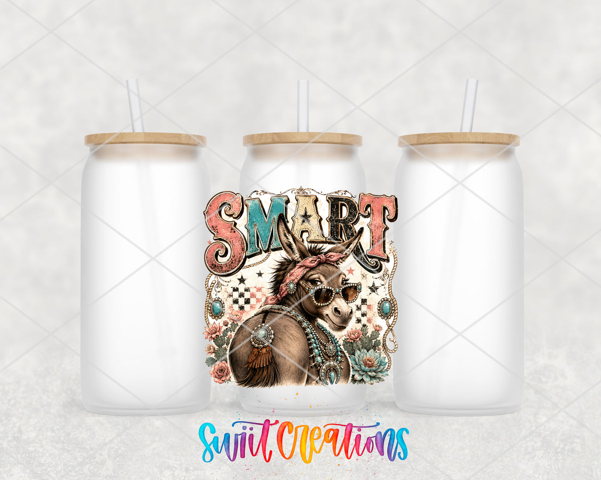 Western Glam Smart Ass frosted glass tumbler group view with lids and straws