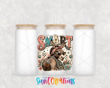 Western Glam Smart Ass frosted glass tumbler group view with lids and straws