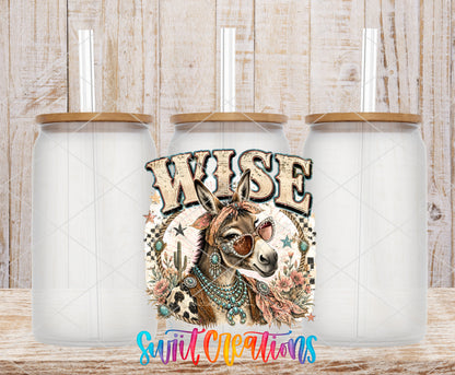 Western Glam Wise Ass frosted glass tumbler mockup with bamboo lids and straws