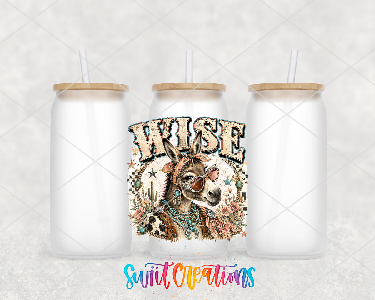 Western Glam Wise Ass frosted glass tumbler group view with lids and straws