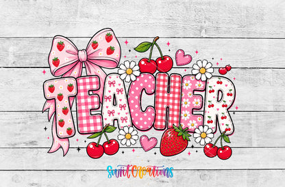 Strawberry Teacher artwork detail for the finished 16 oz tumbler