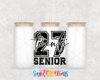 2027 Senior frosted glass tumbler group view with lids and straws