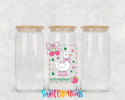 Dilly Dallying clear glass tumbler group mockup with bamboo lids and straws
