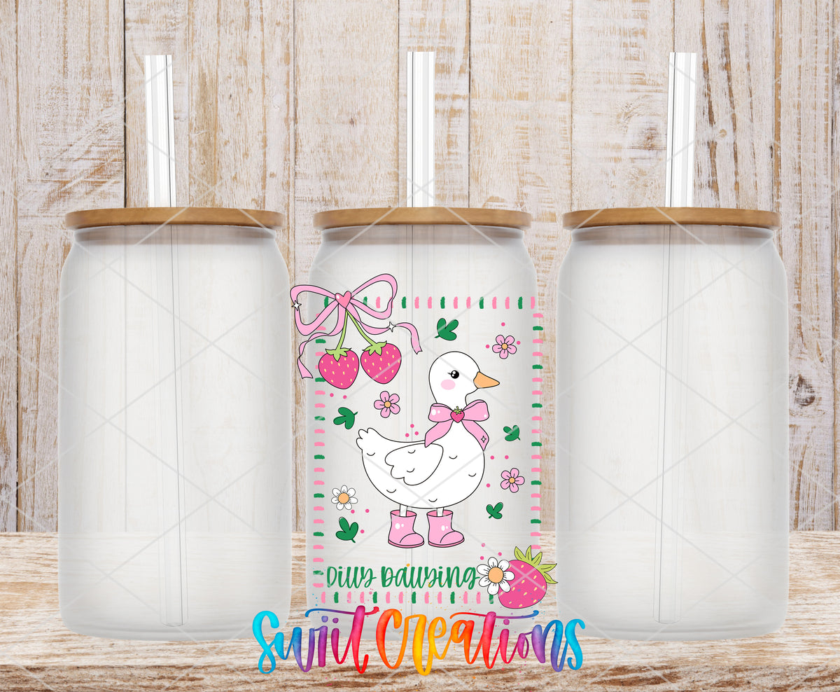 Dilly Dallying frosted glass tumbler mockup with bamboo lids and straws