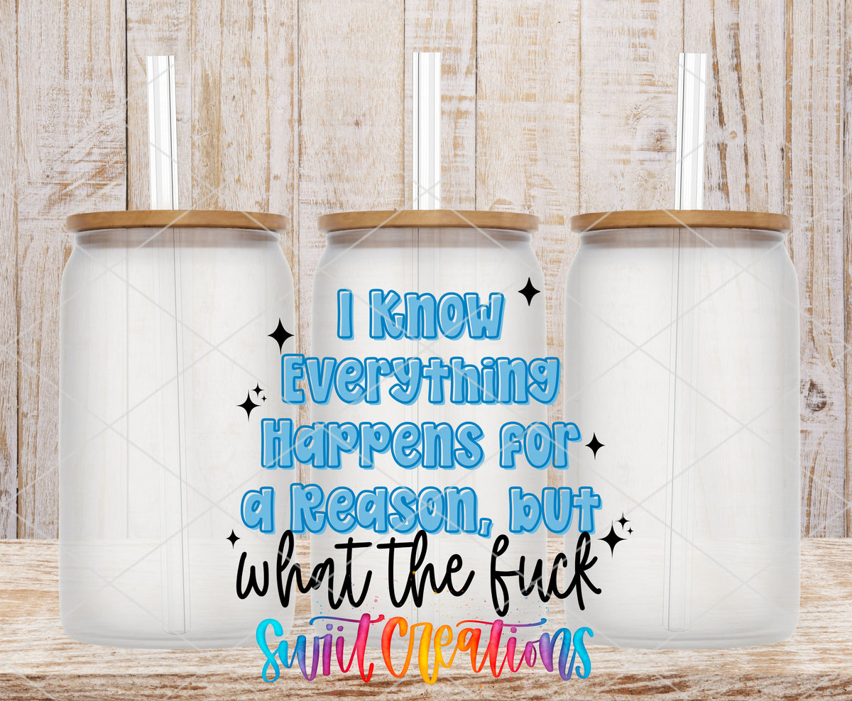 I Know Everything frosted glass tumbler mockup with bamboo lids and straws