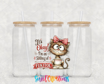 Fukitol Cat clear glass tumbler group mockup with bamboo lids and straws