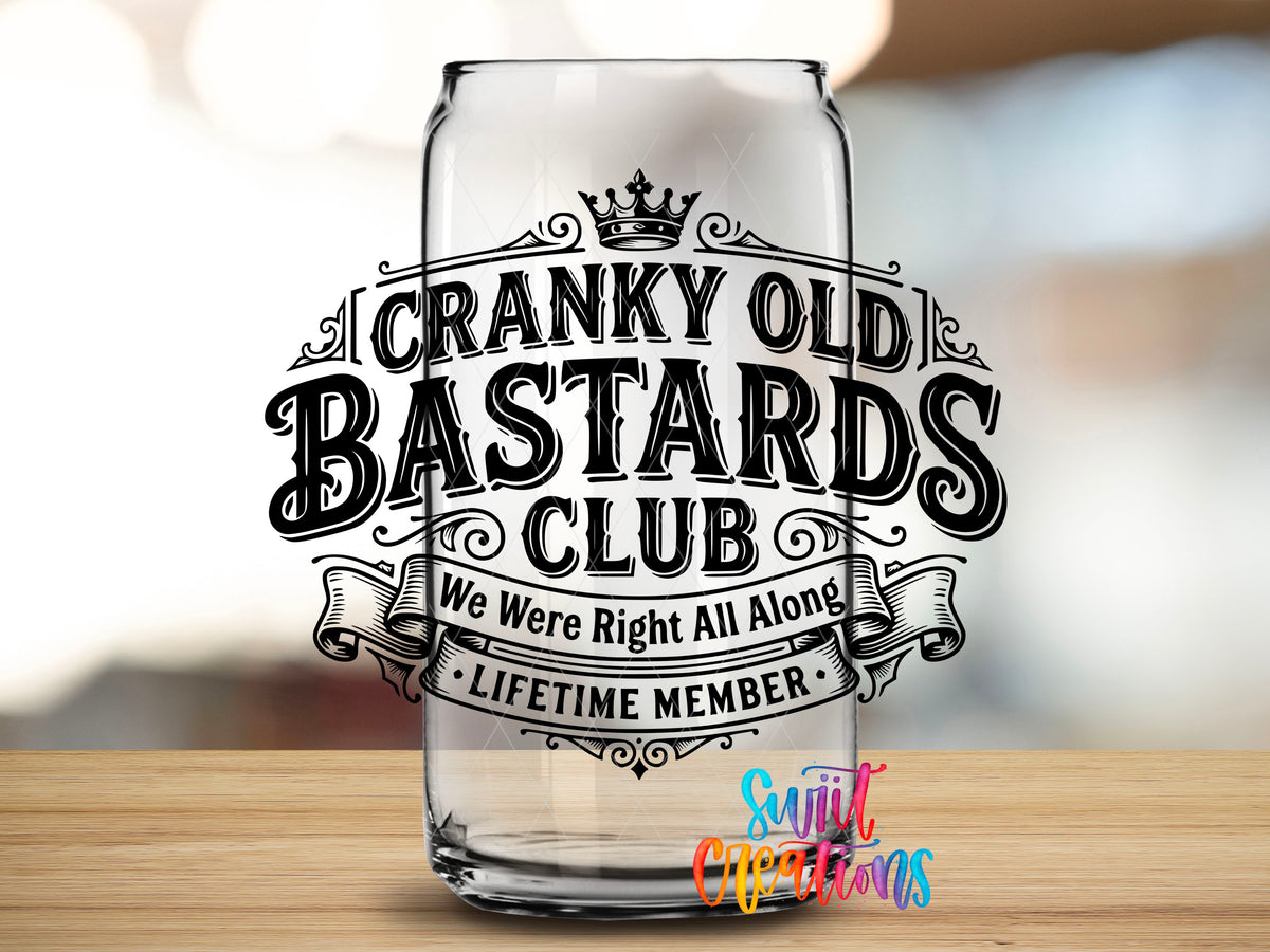 Bastard design close-up on a clear glass can tumbler