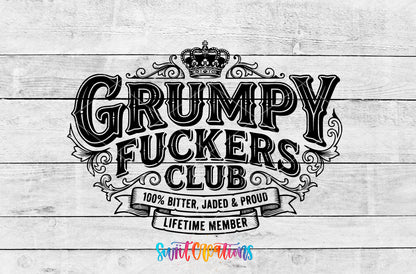Grumpy Fuckers artwork detail for the finished 16 oz tumbler