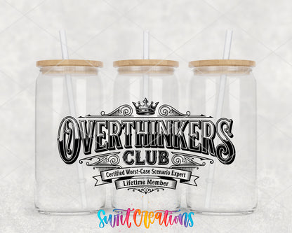 Overthinkers Club clear glass tumbler group mockup with bamboo lids and straws