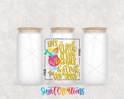 Fruity Cocktails and Float frosted glass tumbler group view with lids and straws
